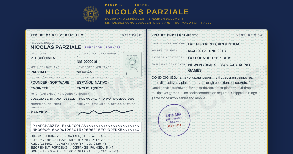 Screenshot of Espécimen — The Founder's Passport